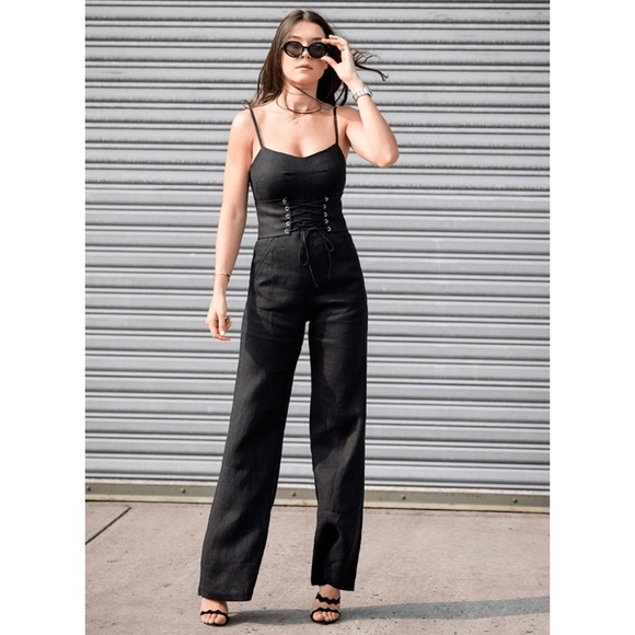 Reformation Pace Corset Wide-Leg Jumpsuit (Sz 2) Hemmed Petite Inseam Black - Picture 2 of 14